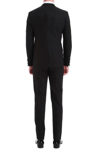 Black 049 Slim Fit Çıkma Saten Yaka Siyah Damatlık Smokin Takım