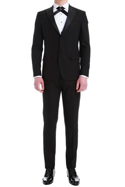 Black 049 Slim Fit Çıkma Saten Yaka Siyah Damatlık Smokin Takım