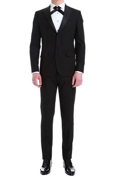 Black 049 Slim Fit Çıkma Saten Yaka Siyah Damatlık Smokin Takım