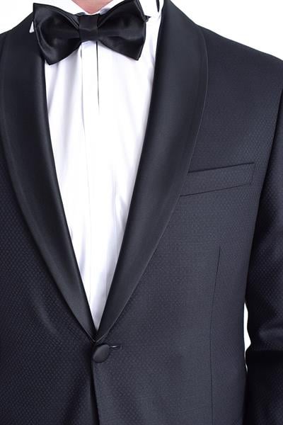 Black 052 Slim Fit Çıkma Saten Yaka Lacivert Damatlık Smokin Takım