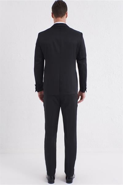 Black 056 Slim Fit Çıkma Saten Yaka Siyah Damatlık Smokin Takım