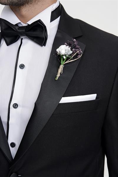 Black 059 Slim Fit Çıkma Saten Yaka Siyah Damatlık Smokin Takım