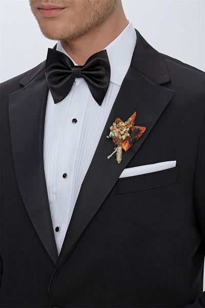 Black 061 Slim Fit Çıkma Saten Yaka Siyah Damatlık Smokin Takım