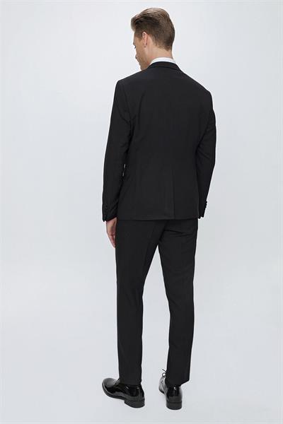 Black 064 Slim Fit Çıkma Saten Yaka Siyah Damatlık Smokin Takım