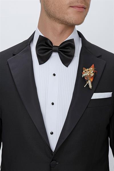 Black 066 Slim Fit Çıkma Saten Yaka Siyah Damatlık Smokin Takım