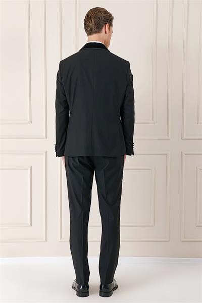 Black 074 Slim Fit Çıkma Saten Yaka Siyah Damatlık Smokin Takım