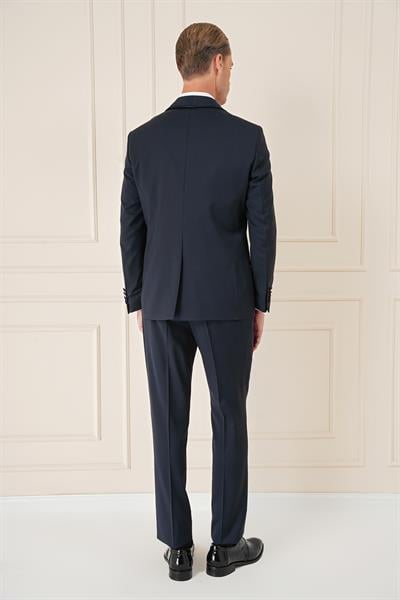 Black 078 Slim Fit Çıkma Saten Yaka Cerutti Kumaş Yelekli Lacivert Damatlık Smokin Takım