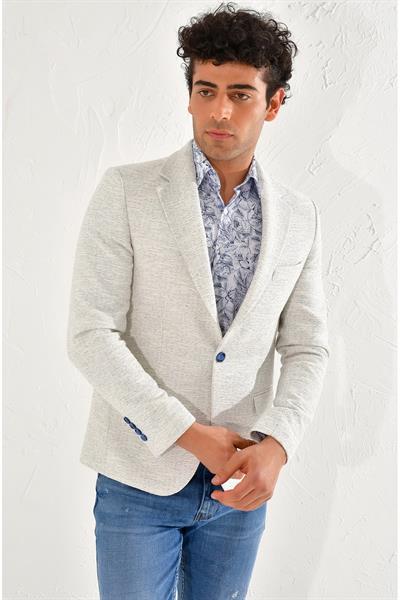 C 561 Slim Fit Beyaz-Mavi Klasik Ceket
