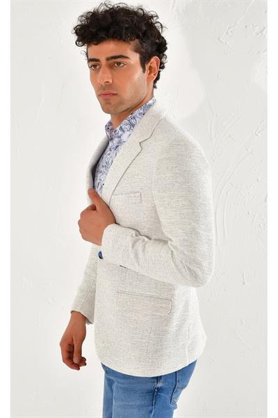 C 561 Slim Fit Beyaz-Mavi Klasik Ceket