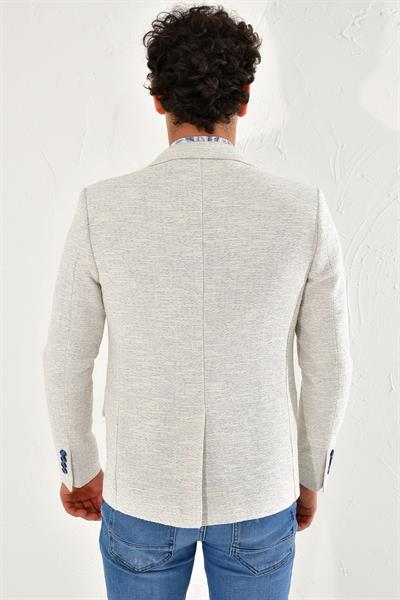C 561 Slim Fit Beyaz-Mavi Klasik Ceket