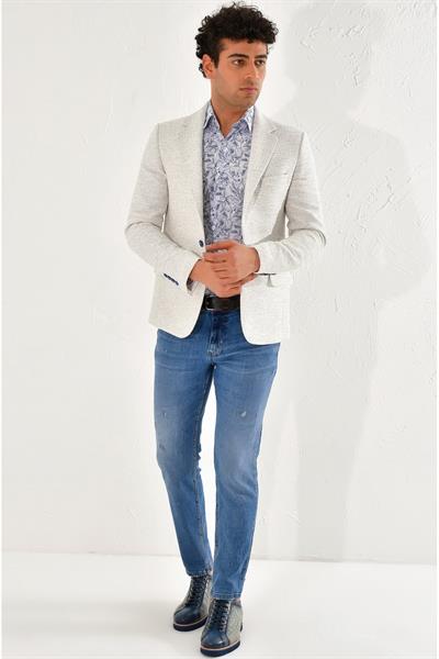 C 561 Slim Fit Beyaz-Mavi Klasik Ceket