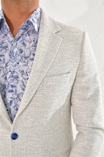 C 561 Slim Fit Beyaz-Mavi Klasik Ceket