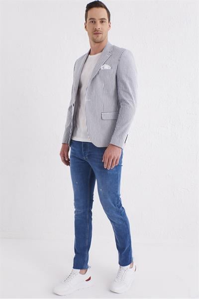 C 566 Slim Fit Lacivert-Beyaz Spor Ceket