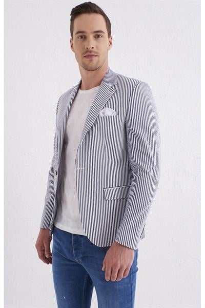 C 566 Slim Fit Lacivert-Beyaz Spor Ceket