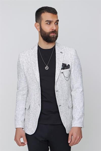 C 612 Slim Fit Gri-Beyaz Spor Ceket