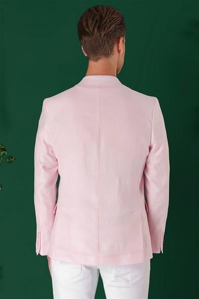 C 668 Comfort Fit Çift Yırtmaç %100 Keten Casuel Pembe Ceket
