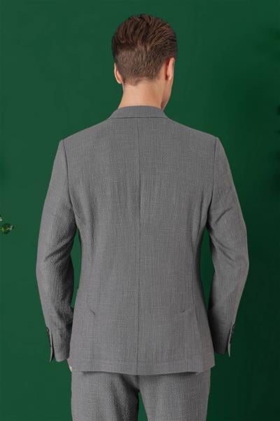 C 669 Comfort Fit Torba Cep Pötikare Gofre Kumaş Esnek Casuel Füme Ceket