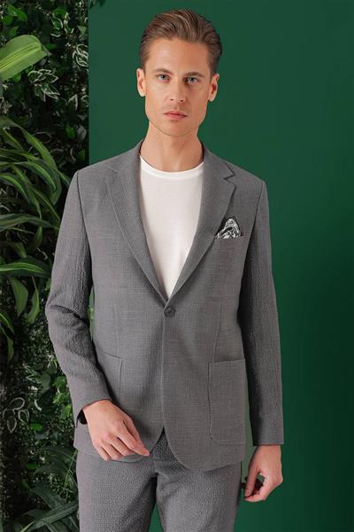 C 669 Comfort Fit Torba Cep Pötikare Gofre Kumaş Esnek Casuel Füme Ceket