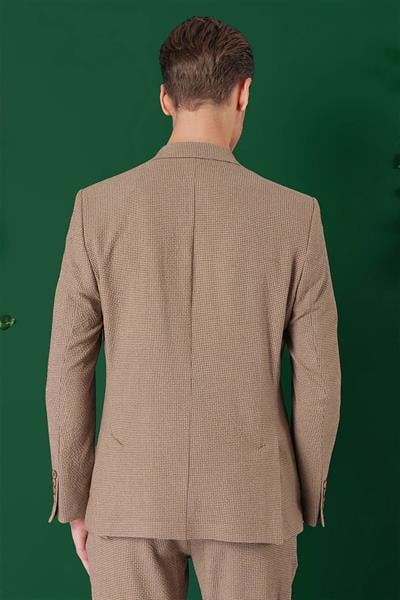 C 669 Comfort Fit Torba Cep Pötikare Gofre Kumaş Esnek Casuel Bej Ceket