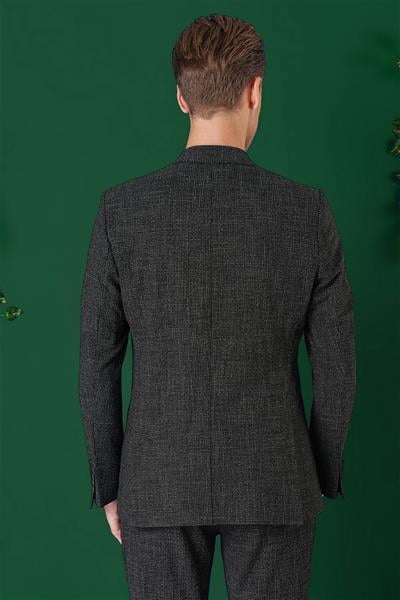 C 669 Comfort Fit Torba Cep Pötikare Gofre Kumaş Esnek Casuel Siyah Ceket