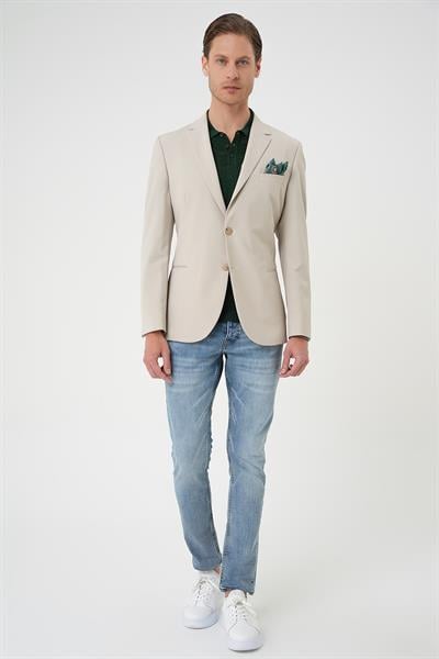 C 675 Comfort Fit Çift Yırtmaç Fleto Cep Esnek Pamuk Casuel Kum Ceket