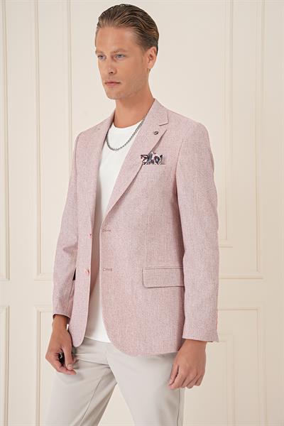 C 677 Comfort Fit Çift Yırtmaç Kırçıllı Keten Casuel Bordo Ceket