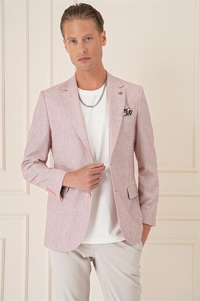 C 677 Comfort Fit Çift Yırtmaç Kırçıllı Keten Casuel Bordo Ceket