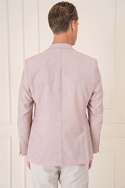 C 677 Comfort Fit Çift Yırtmaç Kırçıllı Keten Casuel Bordo Ceket