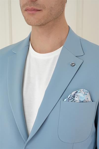 C 697 Slim Fit Mono Yaka Çift Yırtmaç Torba Cep Casual Havacı Mavi Ceket