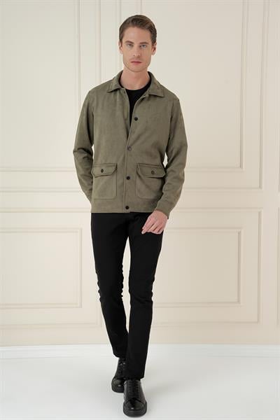 C 699 Comfort Fit Mono Yaka Kapaklı Cep Casual Haki Ceket