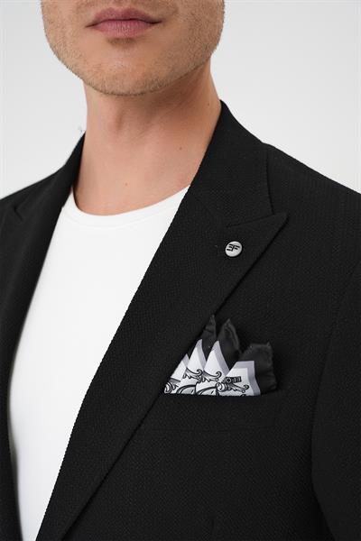 C 700 Slim Fit Kırlangıç Yaka Torba Cep Çift Yırtmaç Casual Siyah Ceket