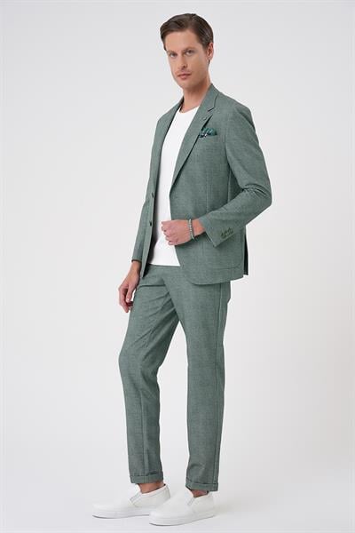 C 701 Comfort Fit Mono Yaka Çift Yırtmaç Torba Cep Casual Yeşil Ceket
