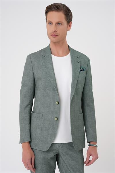 C 701 Comfort Fit Mono Yaka Çift Yırtmaç Torba Cep Casual Yeşil Ceket