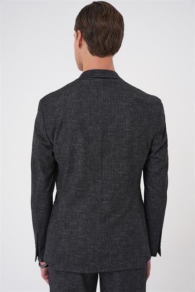 C 701 Comfort Fit Mono Yaka Çift Yırtmaç Torba Cep Casual Siyah Ceket