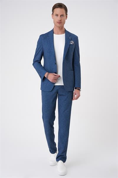 C 701 Comfort Fit Mono Yaka Çift Yırtmaç Torba Cep Casual Gece Mavisi Ceket