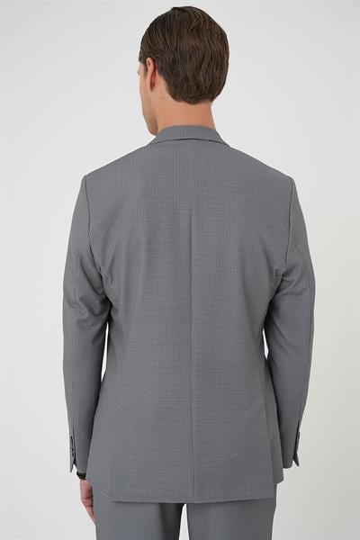 C 705 Comfort Fit Mono Yaka Çift Yırtmaç Torba Cep Kendinden Desenli Casual Siyah Ceket