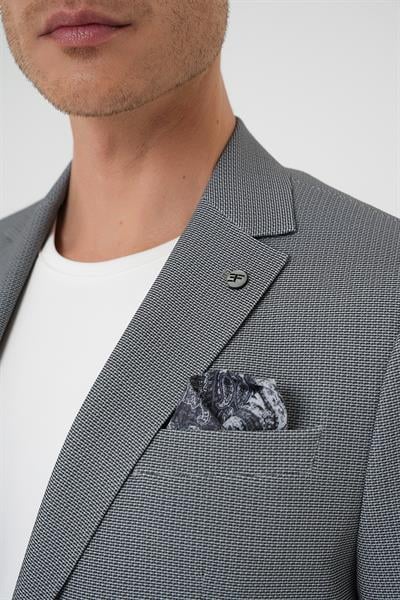 C 705 Comfort Fit Mono Yaka Çift Yırtmaç Torba Cep Kendinden Desenli Casual Siyah Ceket