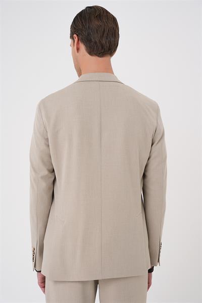 C 706 Comfort Fit Mono Yaka Çift Yırtmaç Torba Cep Kendinden Desenli Casual Bej Ceket