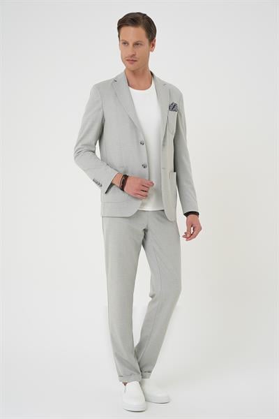 C 706 Comfort Fit Mono Yaka Çift Yırtmaç Torba Cep Kendinden Desenli Casual Gri Ceket