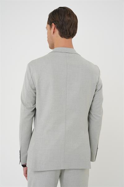 C 706 Comfort Fit Mono Yaka Çift Yırtmaç Torba Cep Kendinden Desenli Casual Gri Ceket