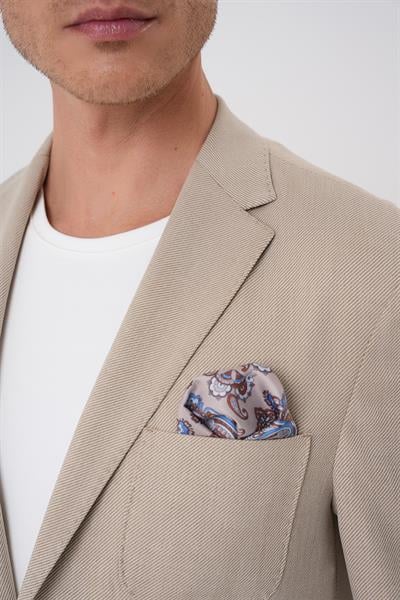 C 706 Comfort Fit Mono Yaka Çift Yırtmaç Torba Cep Kendinden Desenli Casual Bej Ceket