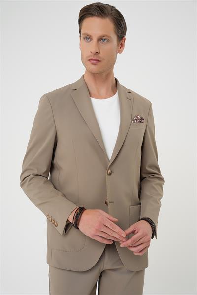 C 707 Comfort Fit Mono Yaka Torba Cep Casual Bej Ceket