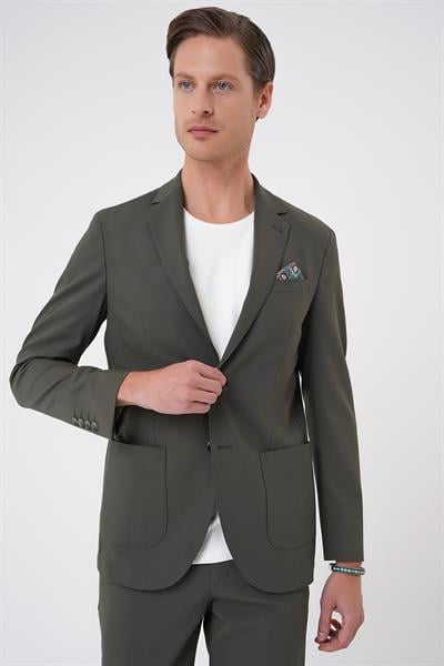 C 707 Comfort Fit Mono Yaka Torba Cep Casual Haki Ceket