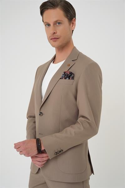 C 708 Comfort Fit Mono Yaka Torba Cep Casual Koyu Bej Ceket
