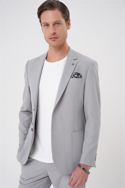C 708 Comfort Fit Mono Yaka Torba Cep Casual Gri Ceket