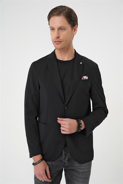 C 709 Regular Kalıp Mono Yaka Torba Cep Casual Siyah Ceket