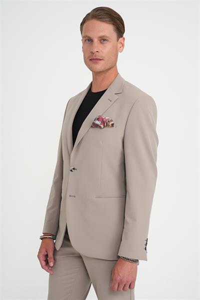 C 710 Slim Fit Mono Yaka Fleto Cepli Çift Yırtmaçlı Casual Vizon Ceket