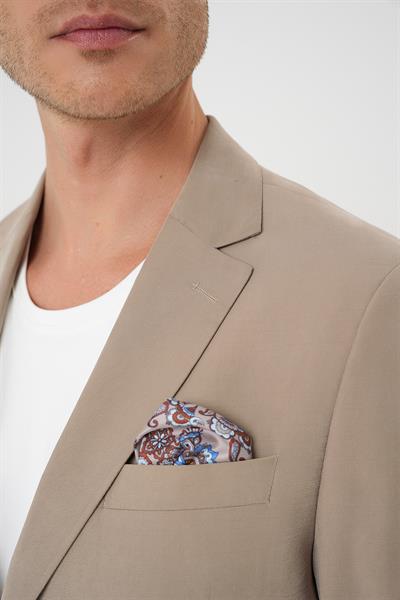 C 714 Slim Fit Torba Cep Spandex Karışımlı Casual Bej Ceket