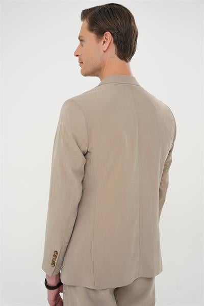 C 714 Slim Fit Torba Cep Spandex Karışımlı Casual Bej Ceket