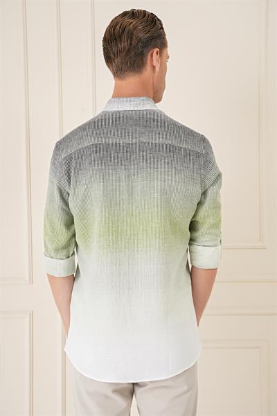 Comfort Fit Apoletli Degrade Desen Esnek Pamuk Yeşil Gömlek G 1575